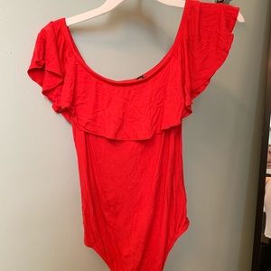 Express Off the shoulder pink body suit